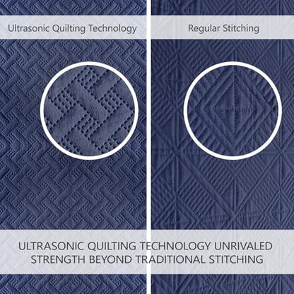 FLYMME Quilts Queen Size - Ultra Soft Navy Blue Quilt Lightweight Microfiber Bedspreads, Classic Basket Weave Pattern Bedspread Bed Coverlet 3 Pieces for All-Season (1 Quilt, 2 Pillow Shams)