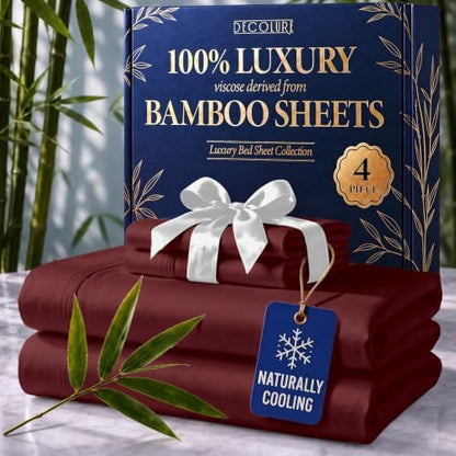 DECOLURE 100% Viscose Derived from Bamboo Sheets King Size | 4 Pc Bed Set