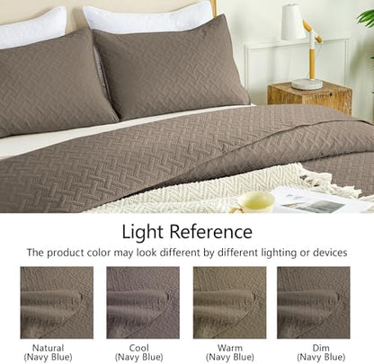 FLYMME Quilts King Size,Lightweight Mocha Brown Bedspreads,Basket Weave Pattern,Ultra Soft Microfiber Bed Coverlet 3 Pieces for All-Seasons (1 Quilt,2 Pillow Shams)