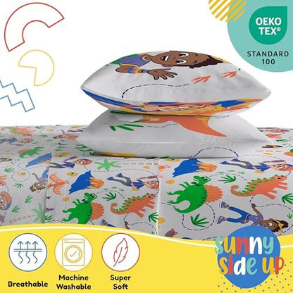 Sunny Side Up Kids Sheet Set Includes Sheets and Pillow Cover - 100% Microfiber Bedding and Room Decor, Gray - Blippi, 4 Piece Full