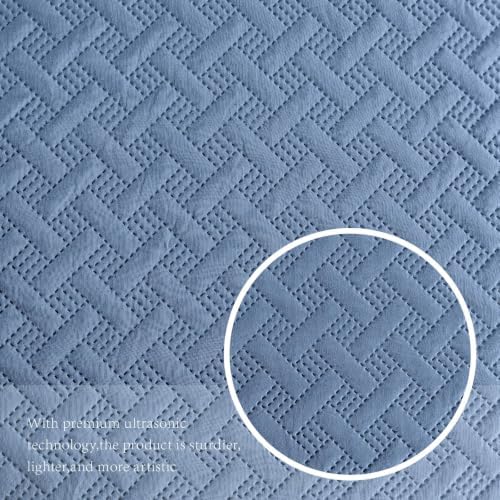 FLYMME Oversized King/California King Quilt Set 118"x106", Bluish Grey 3-Piece Floor-Length Bedspread, Premium Microfiber Lightweight Coverlet for King/California King Bed (1 Quilt, 2 Shams)