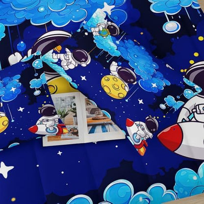 Blue Space Galaxy Comforter Set - Twin Size Astronaut Bedding With Space Themed Design, Cute Astronaut Comforter For Boys' Room Decor