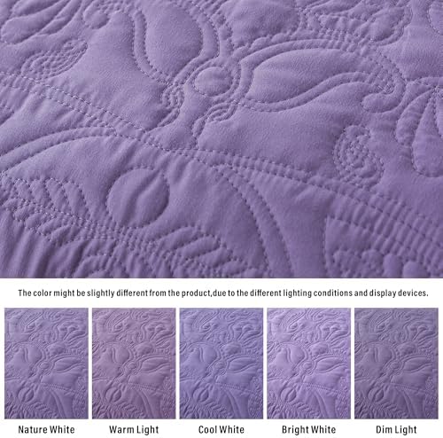 HoneiLife Quilt Sets King Size - 3 Piece Microfiber Quilt Set Lightweight Bedspreads Reversible Coverlets Rustic Bed Cover King Quilt Bedding Set All Season Quilts-Purple