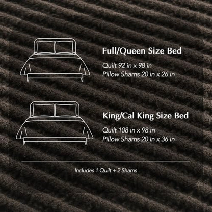 EVERGRACEHOME Cotton Ribbed Matelassé Coverlet Set, Queen Size, Dark Brown