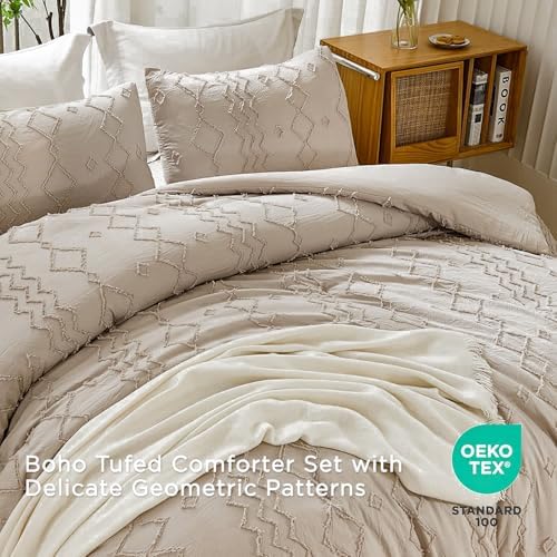 Andency Twin Comforter Khaki, 2 Pieces Tufted Geometric Bedding