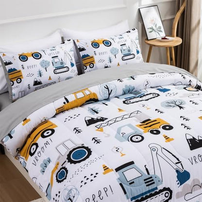 Holawakaka Boys Construction Truck Twin Comforter Set with Sheets 5 Pieces