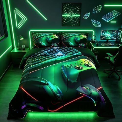 Feelyou Gamer Bedding Set Soft for Boys Girls, Gaming Comforter Set Full