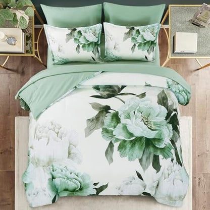 Dobuyly Green Full Size Comforter Set 7 Piece Floral Bed in a Bag