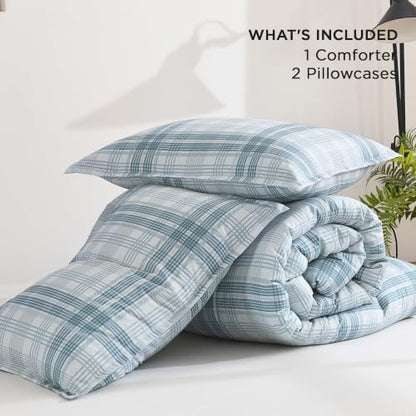 Andency Blue Plaid Comforter Set Full, Gingham Checkered Grid Bedding Set