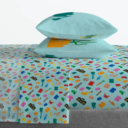 Jay Franco Kids Sheet Set with Fitted, Flat Sheets & Pillow Cover - Ultra-Soft Bedding with Pillowcase for Room Decor, Teal - LEGO®, 4 Piece Queen