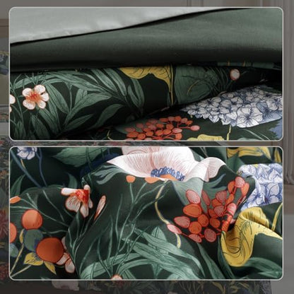 Queen Comforter Set - 7 Pieces Green Floral Bed in a Bag Queen Bedding Sets