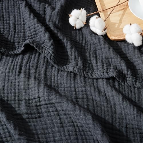 EMME Muslin Blankets for Adults Throw Blanket for Couch Breathable Gauze Soft Lightweight Airy Black Twin 60" x 80"