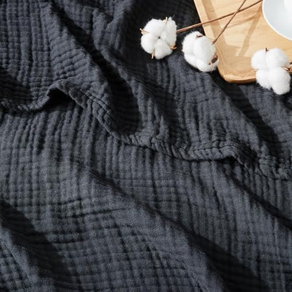 EMME Muslin Blankets for Adults Throw Blanket for Couch Breathable Gauze Soft Lightweight Airy Black Twin XL 66" x 90"