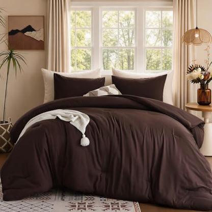 ROSGONIA Queen Comforter Set, Brown, 3 Pieces Soft Bedding Quilt
