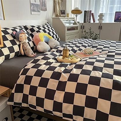 Wellboo Black White Plaid Comforter Sets California King Women Men Black and White Checkerboard Grid Bedding Comforters Cal King Cotton Boys Girls Modern Black Checkered Geometric Quilts Luxury White