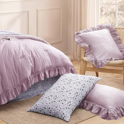 BLOOMHAVEN Twin XL Comforter Set-5 Pieces Ruffle Bedding Floral Sheet
