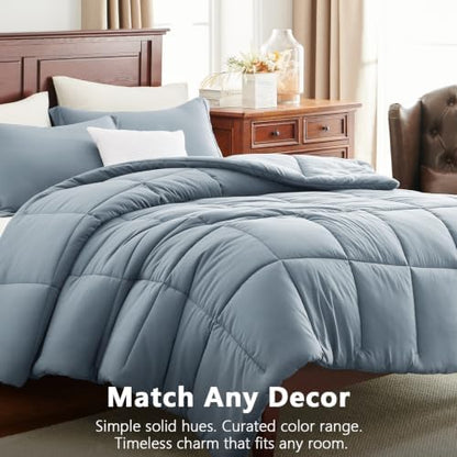 CozyLux Oversized Queen Comforter Set, 3-Piece Box-Stitched, Grayish Blue