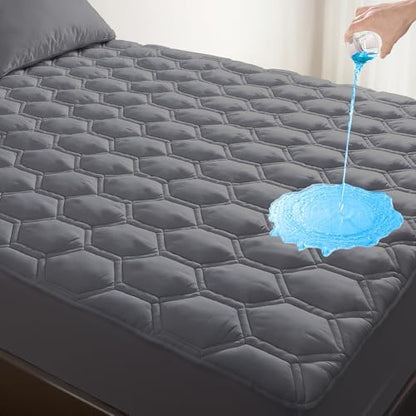 Waterproof Mattress Pad Twin XL Size, Breathable Mattress Protector with 6-16” Deep Pocket, Gray
