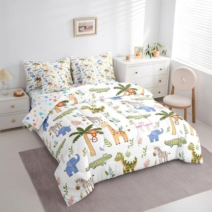 Feelyou Zoo Animals 7 Piece Bedding Set for Kids