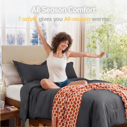 MUXHOMO Twin/Twin XL Comforter Set, All Season Ultra Soft Down Alternative Bedding - 3 Piece Lightweight Bed Set Includes 1 Comforter (68"x88") and 1 Pillow Shams (20"x26"), Dark Grey