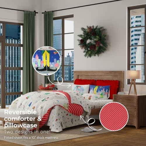 Elf Movie Christmas Bedding Set – 7 Piece Queen Size Holiday Reversible Microfiber Comforter & Sheet Set - Super Soft & Cozy, (Officially Licensed Product) by Franco Collectibles