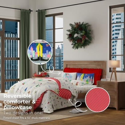 Elf Movie Christmas Bedding Set – 7 Piece Queen Size Holiday Reversible Microfiber Comforter & Sheet Set - Super Soft & Cozy, (Officially Licensed Product) by Franco Collectibles