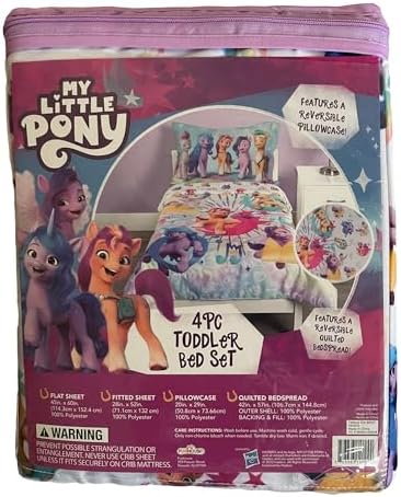 My Little Pony 4 Piece Toddler Bedding Set - Includes Quilted Comforter, Fitted Sheet, Top Sheet, and Pillow Case - My Little Pony Character Design for Toddler Bed