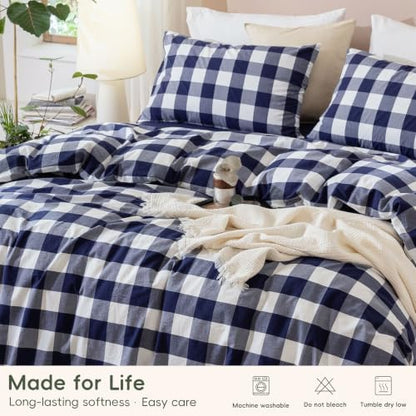 JIYUAN Twin Washed Cotton Duvet Cover Set, 2-Piece, Buffalo Check