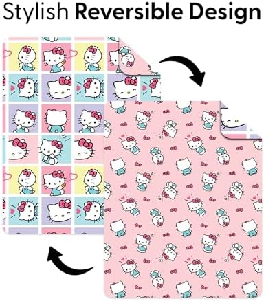 Northwest Hello Kitty Sweet As Can Be Reversible Quilted Throw, Kawaii Cozy Fantasy Throw, Gift for Anime Fans or Game Room Décor, 90 x 90 Inches