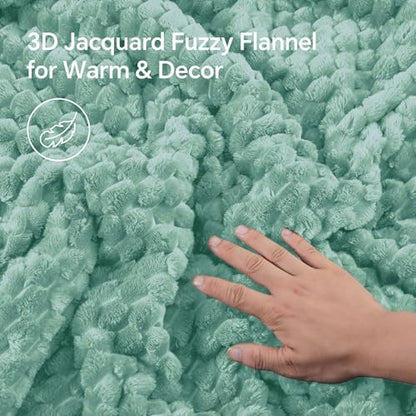 BEDELITE Fluffy King Size Comforter Set, Haze Blue Fleece Bed Set 3 Pieces