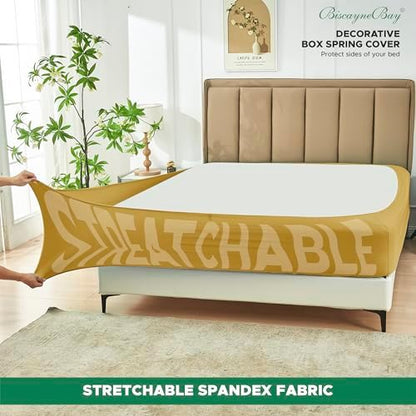 Box Spring Cover King Size-Gold Stretch Wrap Around 4 Sided Bed Skirt