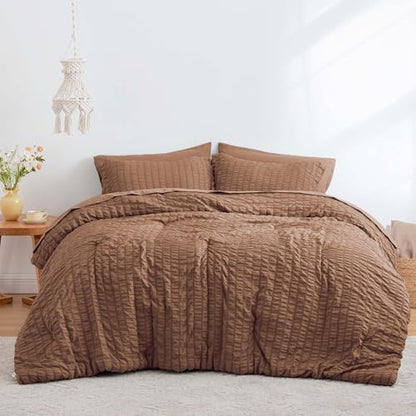 Love's cabin Seersucker Mocha Mousse Queen Comforter Set