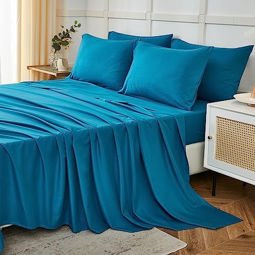 ILAVANDE Teal Queen Sheets Set 6 Piece,Hotel Luxury Super Soft 1800 Series Microfiber Queen Bed Sheets Set-Wrinkle Free & Breathable-14 Deep Pocket Sheets for Queen Size Bed(Queen,Teal)