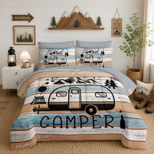 HOSIMA 7Pcs Vintage Comforter Set Twin Size with Sheets for Camper Decor.