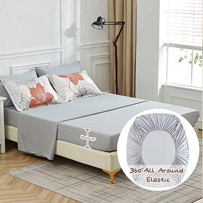 Terracotta Comforter Set Queen, 7 Pieces Floral on Grey Bedding Set