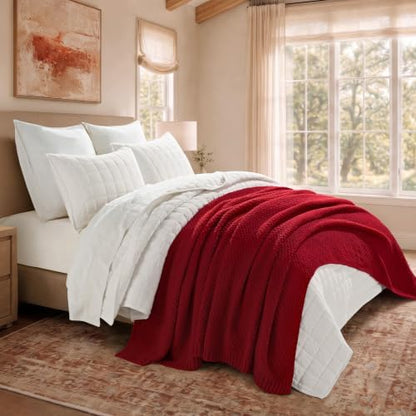 EVERGRACEHOME Chunky Chenille Knit Throw Blanket, 90 x 90, Classic Red