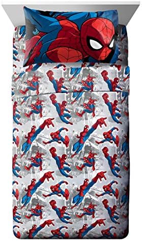 Marvel Spiderman Twin Comforter Set 4 Piece Kids Bedding for Boys, Multi