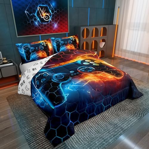 Feelyou Kids Boys Blue Red Gamer Comforter Set Full Size