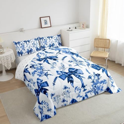 jejeloiu Bow Bedding Set Soft for Boys Girls, Bowknot Comforter Set King Size Bow-tie Duvet Quilt Microfiber Colourful Bowknot Bedroom Decor 3 Pcs with 2 Pillow Cases