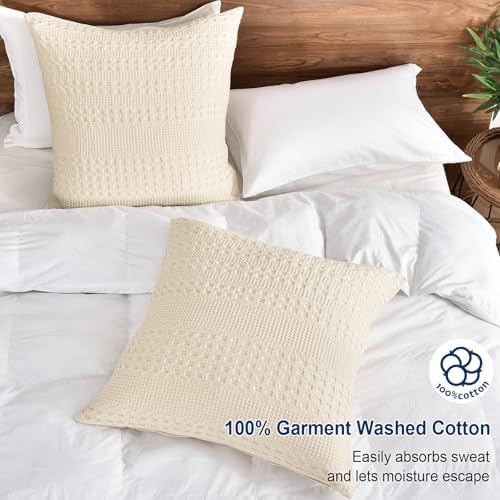 PHF Cotton Waffle Weave Euro Sham Covers 26" x 26", Natural, No Insert
