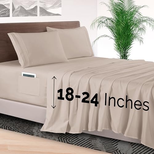 Elegant Comfort 4-Piece Bed Sheet Set - Luxury Bedding 1500 Premium Hotel Quality Microfiber, All Around Elastic 18-24 Inches Deep Fitted Sheet- Extra Deep Pocket Sheets, Full, Cream Beige