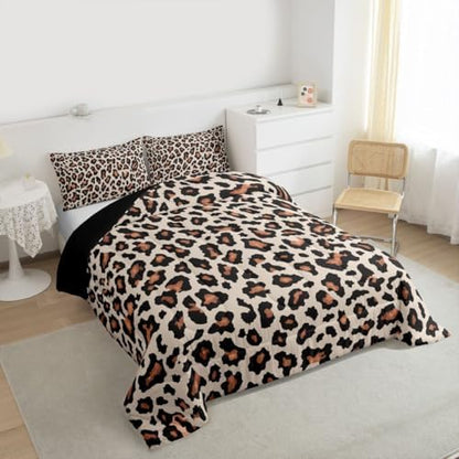 jejeloiu Leopard Bedding Set Soft for Boys Girls, Animal Skin Comforter Set Queen Size Animal Print Duvet Quilt Microfiber Bedroom Decor 3 Pcs with 2 Pillow Cases