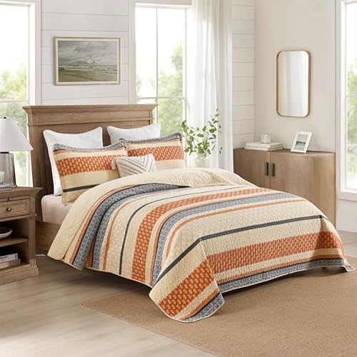 Homzard Quilt Bedding Set - Cotton Quilt Sets Queen Szie,Orange Grey Black Queen Size Bed, Farmhouse Lightweight Bedspread Set, 3 Piece All Season