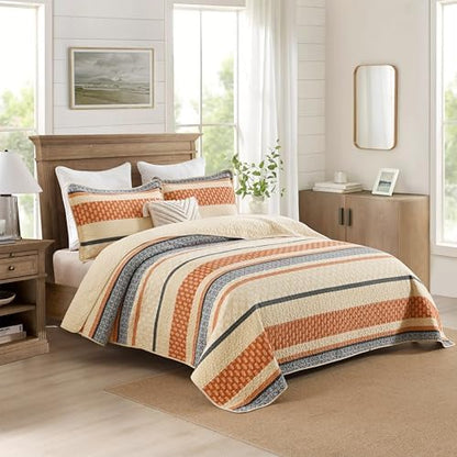 Homzard Quilt Bedding Set - Cotton Quilt Sets Queen Szie,Orange Grey Black Queen Size Bed, Farmhouse Lightweight Bedspread Set, 3 Piece All Season