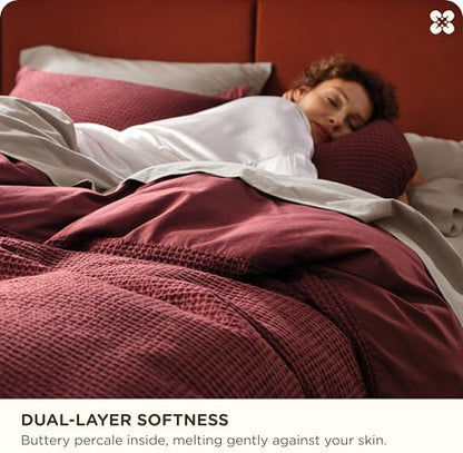 Bedsure PureWoven 3 Pieces 100% Cotton Waffle Weave Duvet Cover Set, King