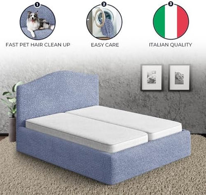 PAULATO BY GA.I.CO. Stretch Headboard and Frame Slipcover – Soft Bi-Elastic 1-Piece Bedframe Cover – Furniture Protector Machine Washable – Blue (King 75"-83" Wide)