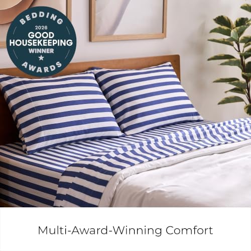 Mellanni Iconic 4-PC, Ultra Soft Sheet Set (King, Oxford Stripe Blue Nova)