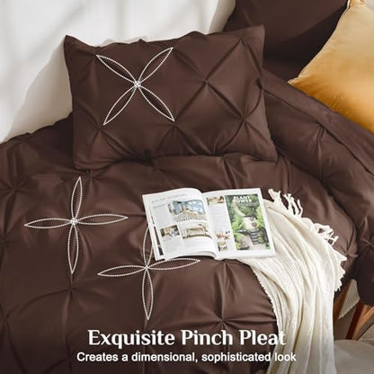 JOLLYVOGUE Twin Comforter Set 5 Pieces - Bed in a Bag Twin for All Season, Pintuck Bedding Comforter Sets with Comforter, Flat Sheet, Fitted Sheet and Pillowcases & Shams, Dark Brown