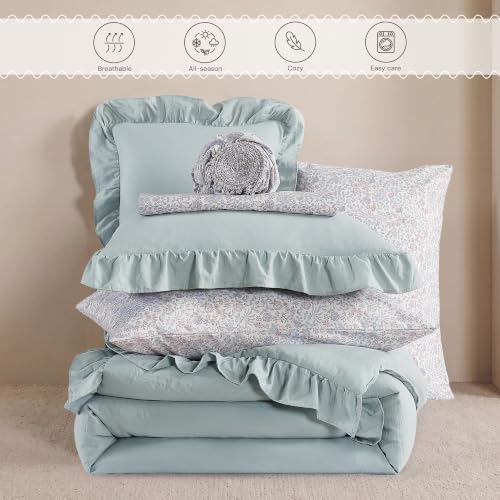 BLOOMHAVEN King Size Comforter Set-7 Pieces Ruffle Bedding Floral Sheet