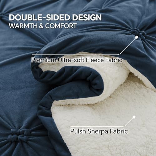 BEDELITE Fluffy Sherpa King Comforter Set,Pintuck-Navy